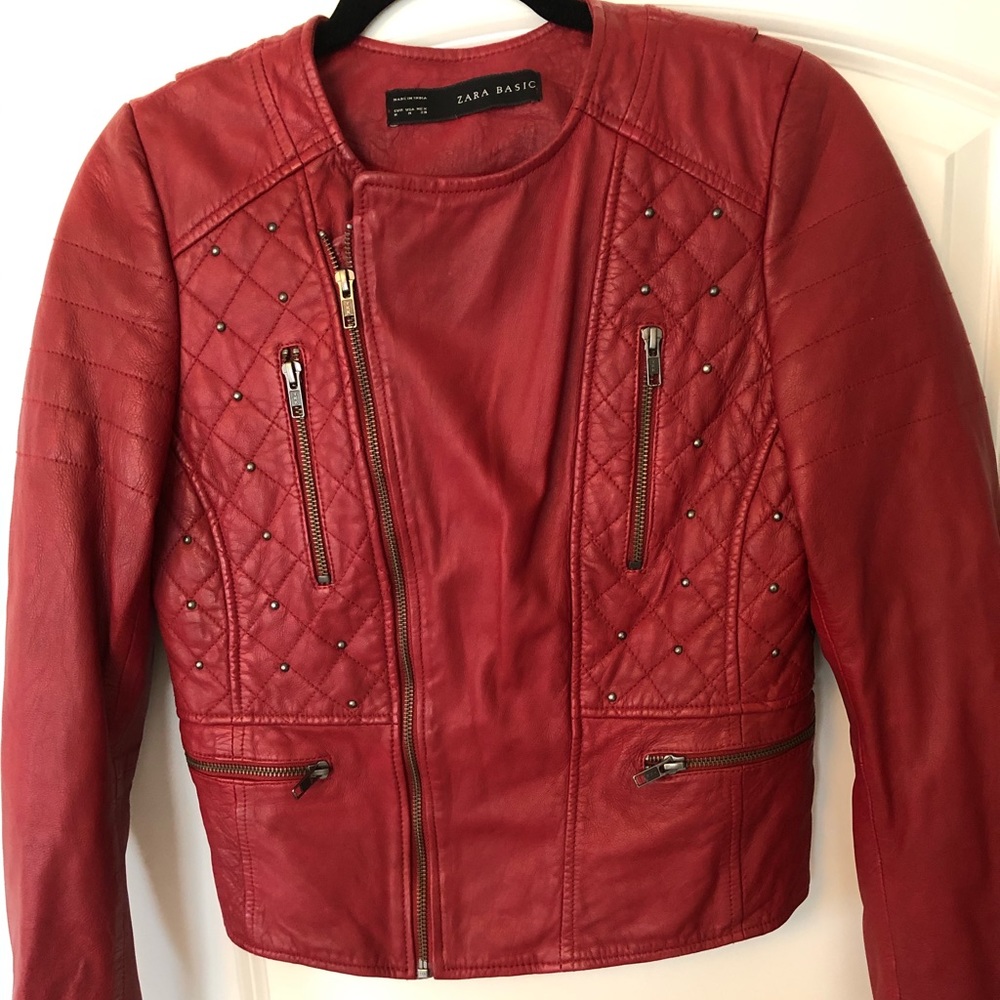Zara Studded Genuine Leather Jacket